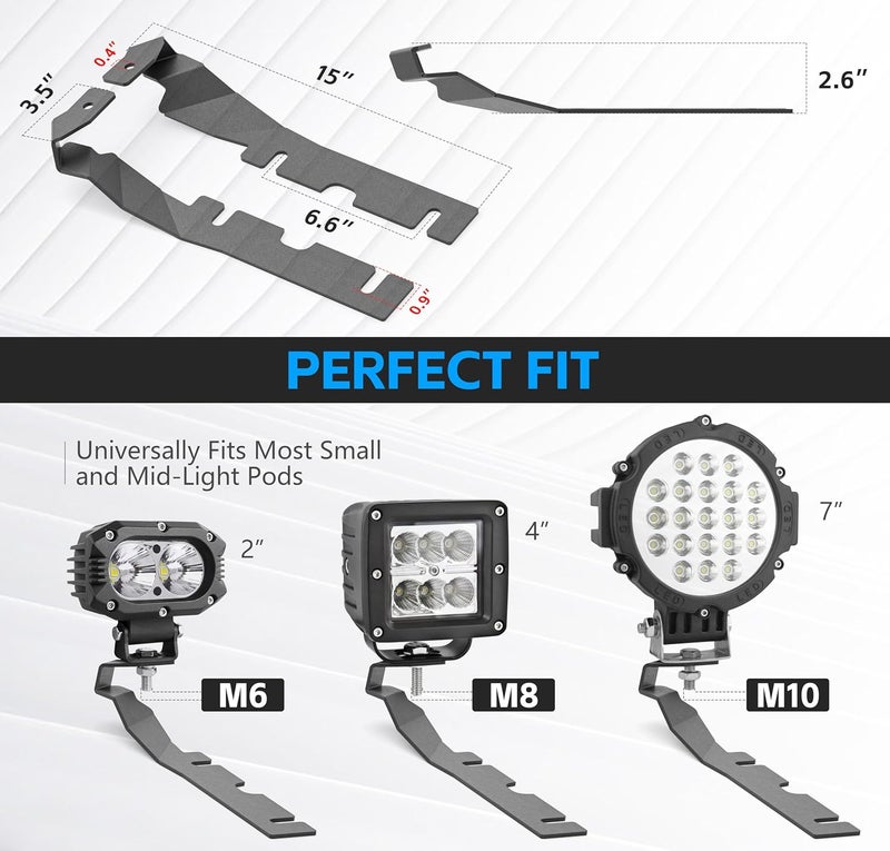 YZONA Ditch Light Brackets Hood Hinges Mount Bracket for Auxiliary Offroad LED Pod Work Lighting Compatible with 2009-2018 Dodge RAM 1500, 2019-2024 RAM1500 Classic, 2010-2018 RAM 2500 3500 (Black) - Image 4